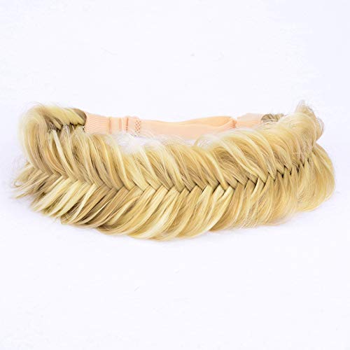 BOBIYA Wide Fishtail Synthetic Hair Braided Headband Classic Chunky Plaited Braids Elastic Stretch Hairband Women Girl (Highlighted Golden Brown)