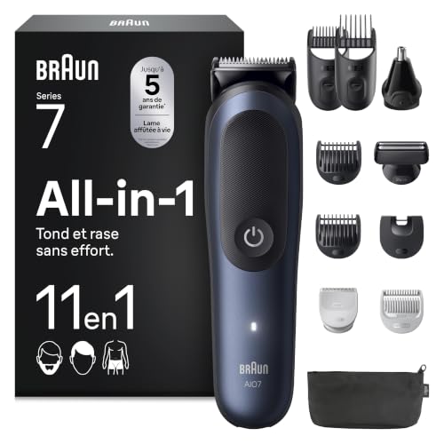 Braun Tondeuse Electrique Homme, Tout-en-Un Series 7 AIO7540 11-en-1, Bleue– Etanche, Batterie Rechargeable, Lame ProBlade Ultra Affutée, sans Fil, Coffret avec 6 Sabots, 3 Accessoires