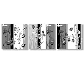 Canvas Wall Art Black and White Abstract Flowers Painting Artwork for Home Prints Framed - 12"x12"x3 Panels