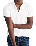 Shele Men's Casual Short Sleeve Cotton V Neck T-Shirt With Solid Color