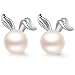 Sterling Silver Bunny Rabbit Stud Earrings,Mini Cute Bunny Rabbit Earrings,Women Fashion Rabbit Ears Earring,Little Bunny Earrings,Freshwater 8mm Pearl Stud Earrings White Pearl Bunny Rabbit Earrings primary