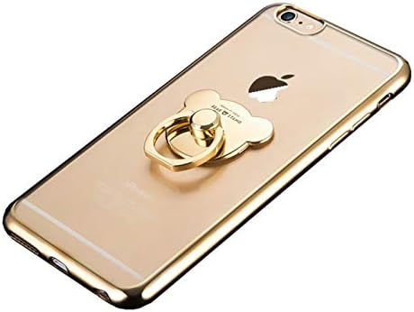 Ranzl Iphone 7 8対応ケース かわいいクマ型 クリア 透明 Tpu ソフト 落下防止リング付き シンプル スリムデザイン 軽量 バンカー リング スタンド機能 スマホカバー バックカバー アイフォンケース 簡約風 超薄型 耐衝撃 取り出し易い ドロップ防止 ゴールド 熊リング付