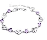 Dxhycc 925 Sterling Silver Bracelet Double Purple Heart Crystal Bangle Bracelet