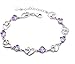Dxhycc 925 Sterling Silver Bracelet Double Purple Heart Crystal Bangle Bracelet