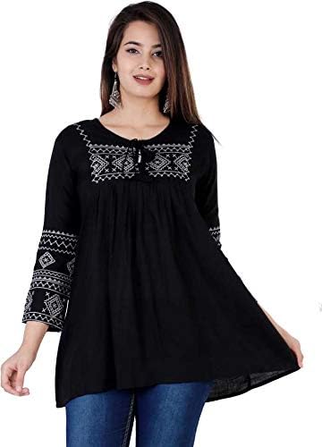 Buy Keep Cart Short Kurti For Women Embroidered Straight Rayon Kurta Round Neck Full Sleeves Short Kurti Tunic Tops For Women For Women S At Amazon In