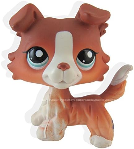 TeeNoi #1542 Littlest Pet Shop Red Brown Collie Dog Puppy Blue Eyes Figure LPS #1542 Toy