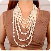 Wiwpar 1920s Multilayer Faux Pearl Necklace Vintage Long Imitation Pearl Necklace with Brooch Earrings Set for Women Vintage Bridal Jewelry Accessories