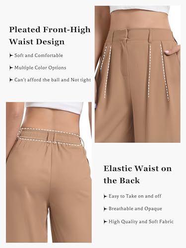 NIEYOOK WOMEN’S CASUAL HIGH WAISTED PALAZZO PANTS FLOWY WIDE LEG TROUSERS WORK SUIT PANTS WITH POCKETS FIERY RED