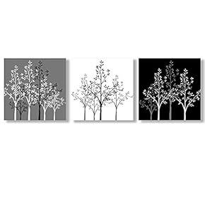 Canvas Wall Art Black and White Abstract Flowers Painting Artwork for Home Prints Framed - 12"x12"x3 Panels