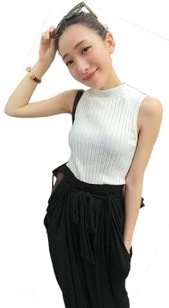 Amazon ニット ノースリーブ 丸首 リブ編み トップス 袖無し サマー Amazon ニット ノースリーブ 丸首 リブ編み トップス 袖無し サマー