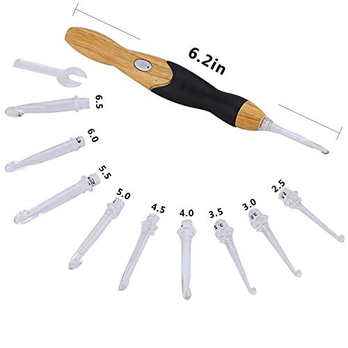 [Limited Edition] Yarn Mania Light up Crochet Hooks - 9 Interchangeable Lighted Crochet Hooks (2.5mm - 6.5mm) - Bonus Accessories and Case (Wood) - Thumbnail 2