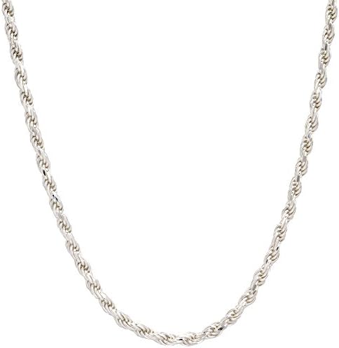 1.8mm Mens Solid .925 Sterling Silver Diamond-Cut Rope Chain Necklace, 18 Inch