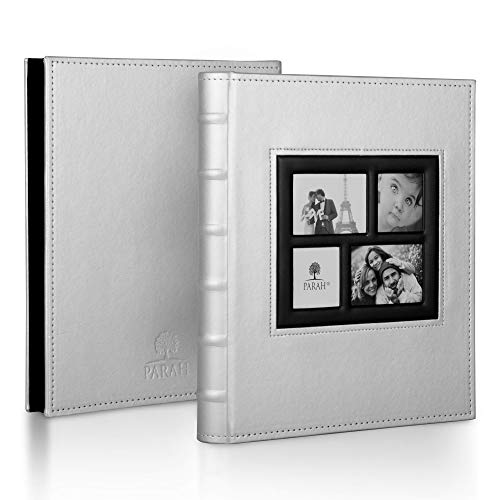 PARAH LIFE Luxury 200 5X7 Photo Album for Wedding Anniversary Vacation Baby and Family Photos Beautiful Leather Bound Picture Display Book for 200 5x7 Photographs Scrapbook Foto Silver