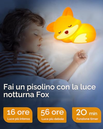 Amaredom Cute Fox Night Light Dimmable Silicone LED Lamp with Timer and Touch Control Perfect for Children's Room, Bedside, Bedroom and Living Room