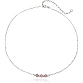 EnCharmed Sterling Silver Rose Quartz Delicate Choker, Handmade Minimal Dainty Gemstone Necklace, Adjustable Length 14-17 Inches