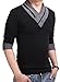 L’asher Men Summer Fashion Button V Neck Slim Muscle Tops Tee T Shirt Tshirt (US XS/Asia Tag M, Black(Long sleeve))