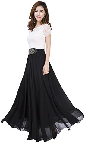 Summer Chiffon High Waist Pleated Big Hem Floor/Ankle Length Beach Maxi Skirt for Women Wedding Party Long Skirts