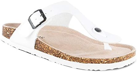 Women's Thong Flip Flop Flat Casual Cork Sandals with Buckle Strap,Leather Cork Gizeh Sandals for Women/Girls/Ladies