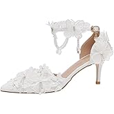 STARSHINE RESPLENDENT White Chiffon Butterfly Crystal Fringe Wrist Strap Bridal wedding High Heel Shoes Lace Pearl Flower Pointed Toe Stiletto Women's Sandals