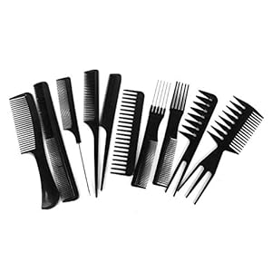 TWIREY Professional Multipurpose 10 pcs Hair Comb Set Hair Brush for Hair Cutting and Styling (BLACK)
