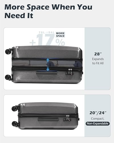 Coolife Luggage Expandable Suitcase PC+ABS with TSA Lock Spinner 20in24in28in (Grey, 3 Piece Set) Coolife Luggage Expandable Suitcase PC+ABS with TSA Lock Spinner 20in24in28in (Grey, 3 Piece Set)