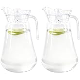 2 Pack Plastic Pitcher, 2L BPA-Free Beverage Dispenser with Lid & Handle, Heat-Resistant Clear Pitcher for Iced Water, Lemonade, Juice, Milk, Cold and Hot Drinks