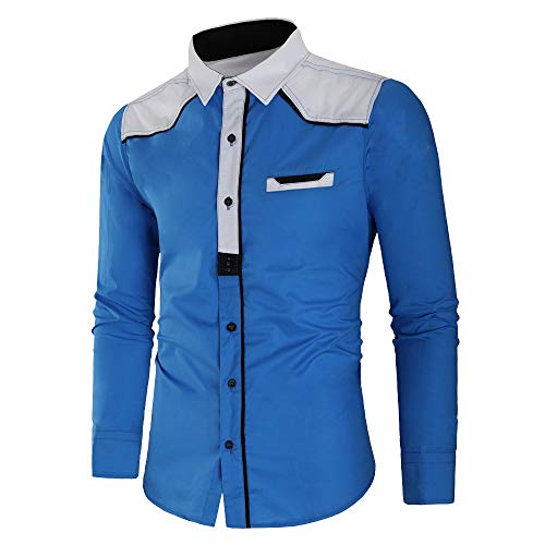 SSYUNO Big Sale Men Autumn Winter Casual Printed Long Sleeve ButtonTurn-Down Solid Slim Business Work T-Shirt Top Blouse - Thumbnail 2