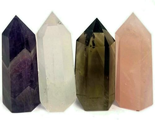 Hengshang Crystal Healing Wand/2’’Amethyst,Rose Crystal,Clear Crystal&Smoky citrine Crystal(set of 4)