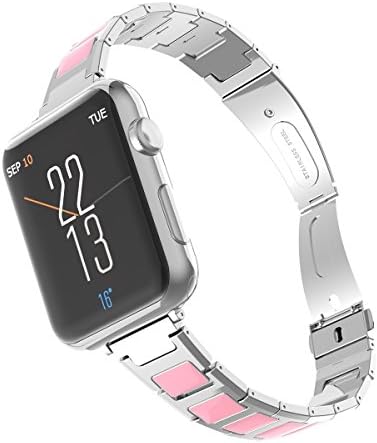 Jansin Apple Watch Series 3 Band, Stainless Steel Ceramics Link Replacement Strap Bracele for iWatch 42mm/38mm Series 3/2/1 (Pink, 42MM)