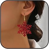 Christmas Snowflake Earrings for Women Glitter Lightweight Acrylic Snowflake Earrings Snow White Dangle Earring Christmas New Year Party Decorations Holiday Jewelry Accessories