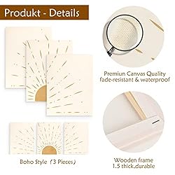 Boho Minimalist Wall Art Set of 3 - Framed Canvas