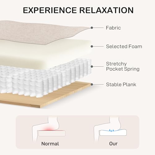 HOMCOM 3 Seater Sofa, Modern Couch with Pocket Spring, Linen Upholstered Sofa with Thick Padded for Living Room, Home Office, Beige