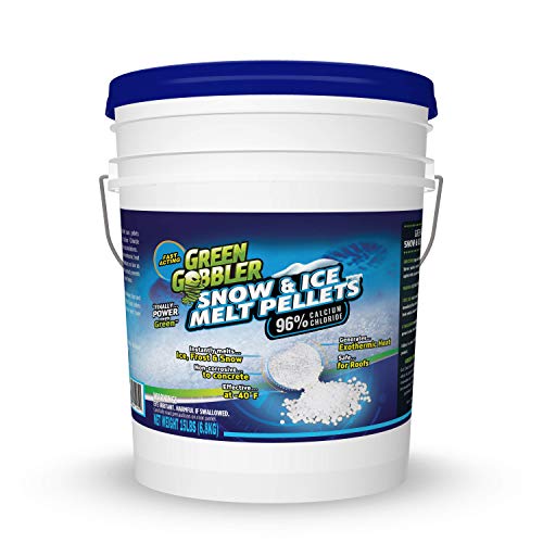 Green Gobbler 96% Pure Calcium Chloride Snow & Ice Melt Pellets | Concrete Safe Ice Melt (15 lb Pail)