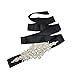 E-Clover Rhinestone Ribbon Sash Belt for Bridal Women's Wedding Dress Belt (Black)