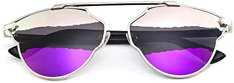 MT MIT Fashion Multicolor Mirrored Lens Womens Unique Cateye Sunglasses(Silver_Pink Purple)