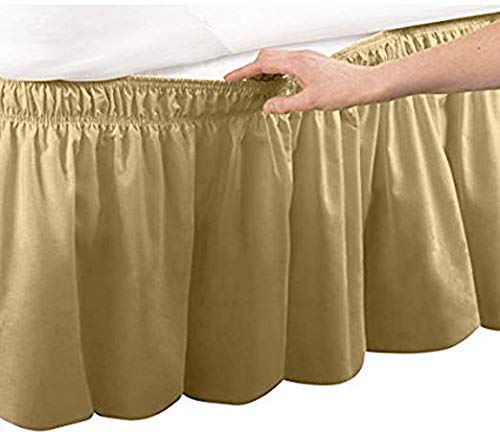 Pleated Three Sides Fabrics Wrap Around Style Egyptian Cotton Elastic 17 inch Drop Dust Bed Skirt for Twin/Full,Queen,King Size Beds(Twin/Full, Taupe)