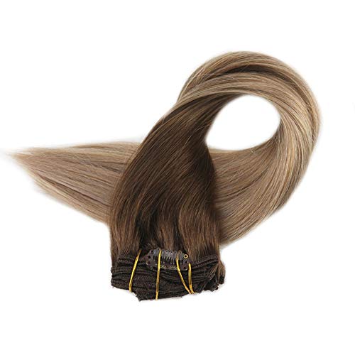 [PROMOTION] Full Shine 14 inch Clip in Full Hair Extensions Real Hair Clip in Extensions