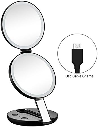 Lighted Makeup Mirror, Butyface Tri-fold Travel Vanity Mirror with Two Sided 1X /7X Magnifying Mirror - Compact Pocket Handheld Mirror with LED Lights