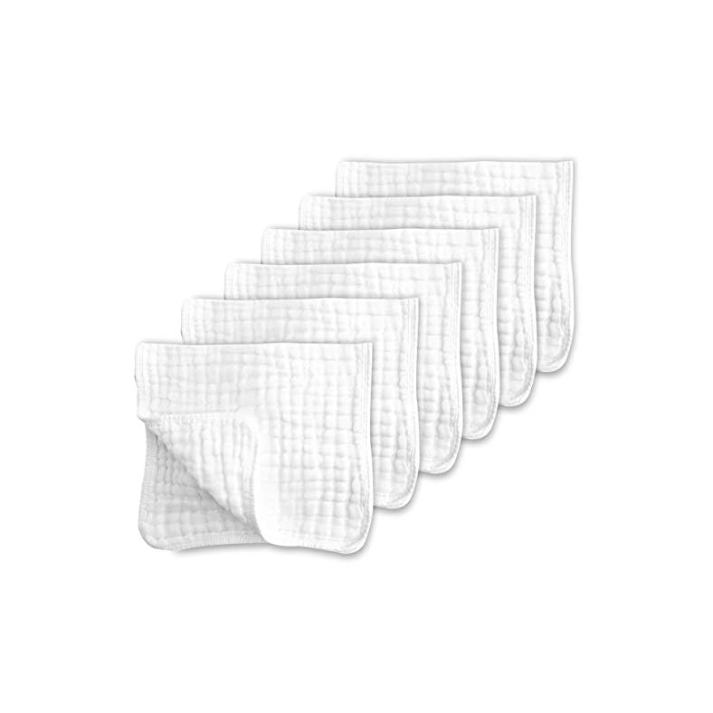 CottCare Muslin Burp Cloths for Baby 100% Cotton Large 20”X10” 6 Layers Thicken Super Soft and Absorbent (6 Pack,White…