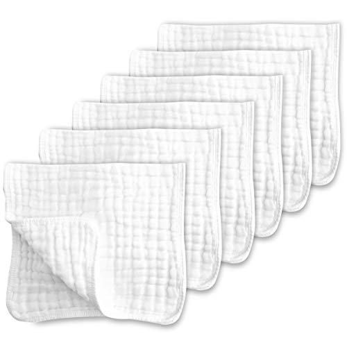 CottCare Muslin Burp Cloths for Baby 100% Cotton Large 20”X10” 6 Layers Thicken Super Soft and Absorbent (6 Pack,White…