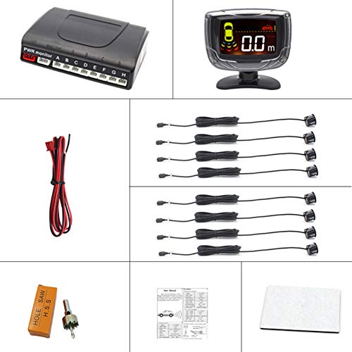 LED Display Car Rearview Reverse Radar System with 8 Parking Sensors, Sizet Front and Rear Parking Buzzer Beeps + LED Distance Display