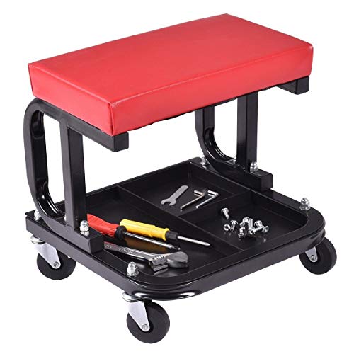 Genmine Car Repair Roller Seat Rolling Creeper Seat Mechanic Stool Chair with Storage Repair Tools Padded Mechanics Roller Creeper Auto Workshop Bench Garage Equipment Vehicle Tools Maintenance