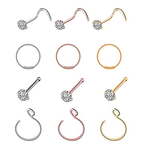 20g 12 pcs nose hoop rings stainless steel cz nose ring…