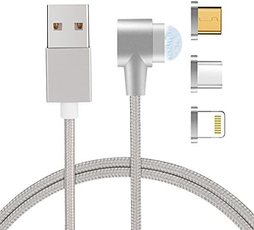 3 in 1 Magnetic Cable, LYILIN Lightning+Type C+Micro Connectors USB Charging Cable and Data Transmission for Apple iPhone X/8/8Plus/7/7 Plus/6s SamsungS8 Android HTC LG 2.4A Max Output Charge (Silver)