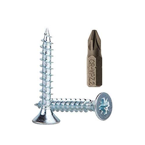 (Pack of 50 pcs) Zinc Plated Steel Wood Screws 6.0 x 30 mm, Pozi-drive Head Screws, Fasteners, Countersunk, Chipboard Screws (50)