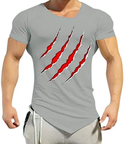 Short Sleeve T-Shirt Men Summer Casual Tops Fashion Personality Printing Blouse Slim Fit Elastic Tops Lightweight T-Shirt Breathable Running Jogging Sport Top