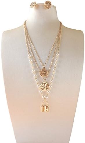 J shine Women White Glass Pear Layered Necklace with Locker Pendant GN712