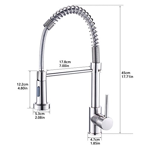 Commercial Pull Down Sprayer Kitchen Sink Faucet - Modern Stainless Steel Single Handle Spring Pull Down Kitchen Faucet with Sprayer,Brushed Nickel - Thumbnail 6