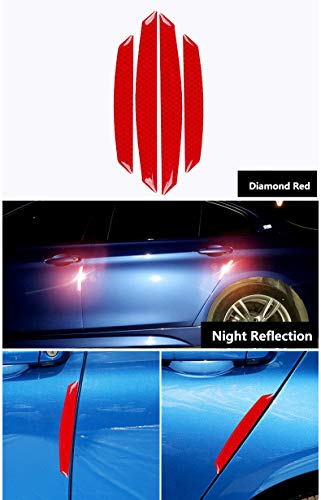 ZYTC 4pcs 3D Super Reflective Stickers Carbon Fiber Strips Car Side Door Edge Bumper Anti-Scratch Protection Guards Trim Stickers Universal (Diamond Red)