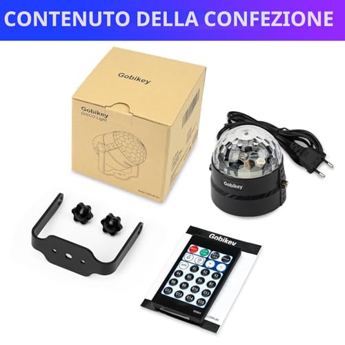 Gobikey Disco Lights 360° Rotating Music Control Disco Ball Party with Remote Control and 2m Cable, 15 RGB Light Effects, Great for Home Party, Birthday, Holiday